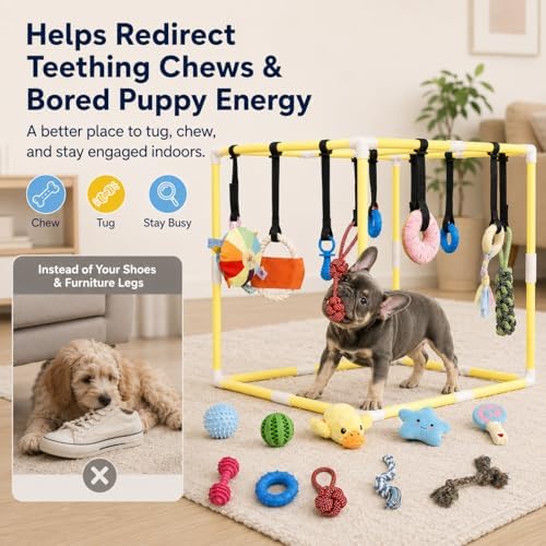 Puppy Play Gym with 17 Hanging Toys, Dog Enrichment Jungle Gym