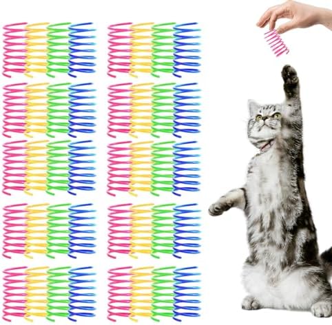 Shudyear Pack of 40 cat Coil Springs for Indoor, Colourful and Durable Plastic Spring coils to Attract, Chewing, Hunting, Interactive Toys for Cats and Kittens (40pc)