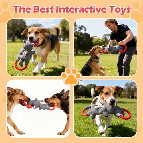 Tug-of-War Dog Toy, Durable Plush Chew Toy with Double EVA Pull Rings for Interactive Play, Chewing & Training for Small Medium Large Dogs
