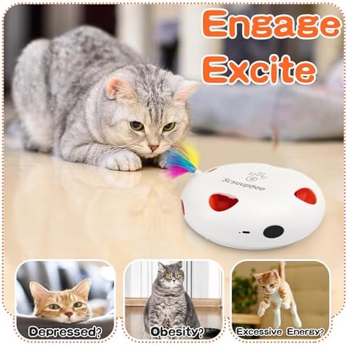 Cat Toys, Rechargeable Interactive Cat Toy, Smart Sensor Pop-Up Feather Toy with 7 Holes, USB Powered Automatic Kitten Toy for Indoor Cats, White