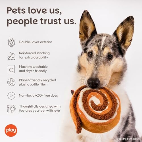 P.L.A.Y. Cute Plush Dog Toys - Coffee Shop Food Themed Durable Squeaker Chew Toy for Medium & Large Dogs - Machine Washable, Recycled Materials (Pup Cup Cafe Cinna-bone, Medium)