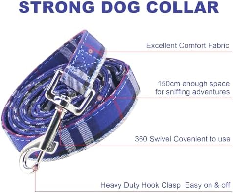 Yizepet Dog Collar and Leash Set-Plaid Puppy Collar with Bow Tie - Adjustable pet Collar for Dogs with Bell, Stylish Pattern for Small Medium or Large Boy and Girl Dog