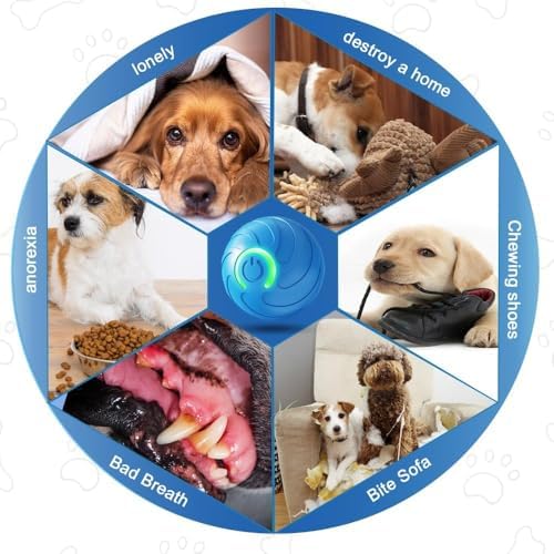 Vibrating Dog Toy – USB Rechargeable Interactive Shaky Toy for Small, Medium, Large Dogs – Automatic Moving with LED Light – Durable Bite-Resistant Pet Toy (Blue)
