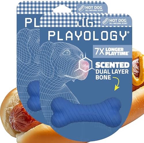 Playology Dual Layer Bone Dog Chew Toy - Small, Hot Dog Scent, 2-Pack