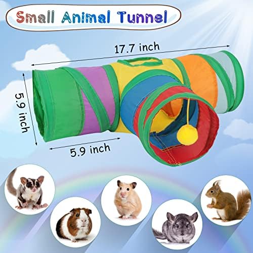 YUEPET Guinea Pig Tunnel, 3-Way Collapsible Play Tubes with Ball, Rainbow