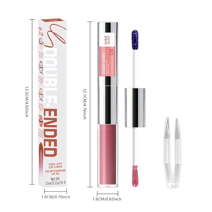 2-in-1 Fuchsia Lip Stain Peel Off & Hydrating Plumping Lip Oil with Tweezer, of Women Long Lasting Waterproof Peel Off Lip liner Tattoo, Highly Pigmented for All Skin Types 04#