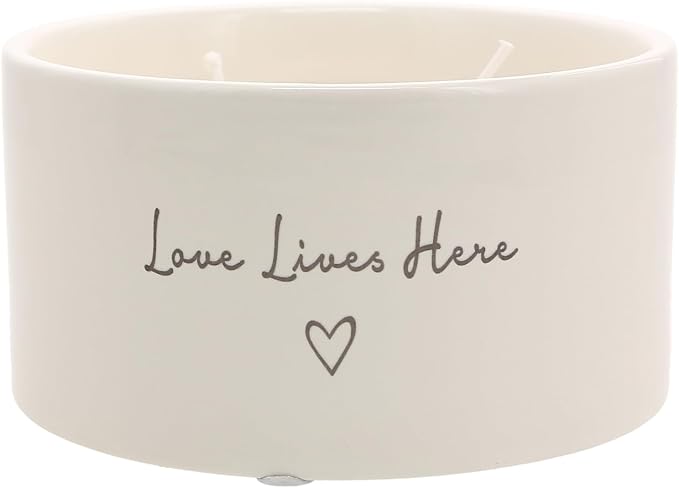 Pavilion Gift Company - Love Lives Here - 10 oz Soy Wax Ceramic Vessel Candle Housewarming Apartment-Warming Gift Present Neutral Home Decor