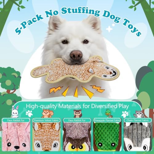 5 Pack No Stuffing Squeaky Dog Plush Chew Toys for Large Dogs