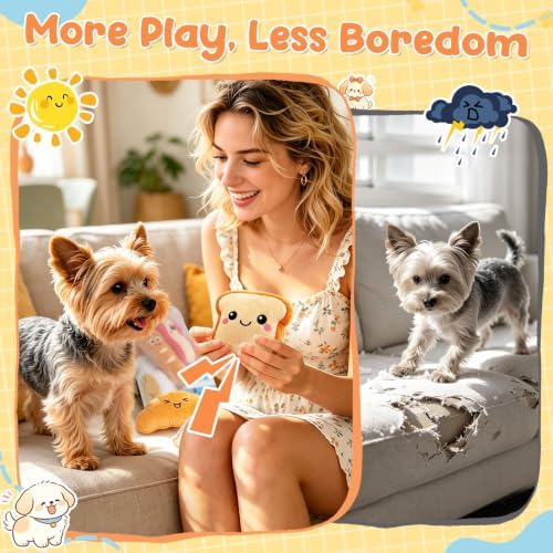 KIPRITII Breakfast Squeaky Dog Toys for Small Dogs with Storage Bag