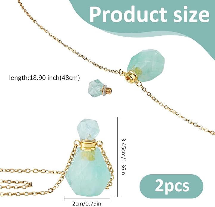 SUPERFINDINGS 2Pcs Perfume Bottle Necklace Essential Oil Diffuser Necklace Natural Crystal Perfume Bottle Pendant with 304 Stainless Steel Chain Gemstone Vial Pendant for Woman Men