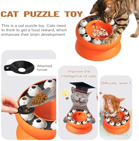 Interactive Cat Puzzle Feeder, Cat Puzzle Toy Treat Dispenser Kitten, Enrichment Toys for Indoor Cats, Slow Feeder Treat Puzzle Toys Cats Stimulation Toys(Orange)