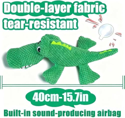 EMMA COLE Plush Chew Toys for Large Dogs, Interactive Plush Toy with Crinkle & Tug of War Tail for Small Medium Large Dogs, Keep Them Busy, Big Pet Toys (Crocodile)