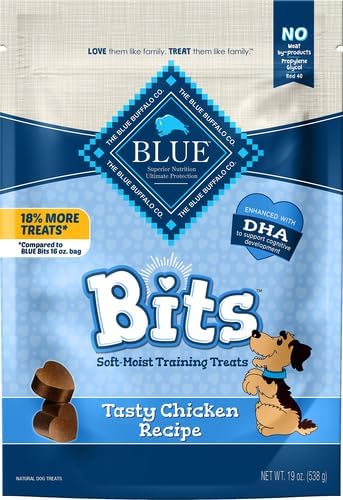 Blue Buffalo Bits Soft Dog Treats for Training, Made with Natural Ingredients & Enhanced with DHA, Chicken Recipe, 19-oz Bag (Pack of 4)