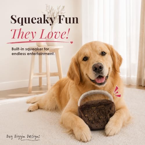 Dog Diggin Designs Chewy Vuiton Plush Dog Toy Purse | Luxury-Inspired Parody Designer Handbag with Squeaker, Soft Plush Fashion Dog Toy – Haute Couture Purses & Handbags