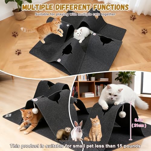 35.4" Cat Tunnels for Indoor Cats, Multi-Entrance Cat Toys, Grey