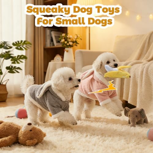 Banana Treat-Dispensing Plush Toy for Small Dogs & Puppies: Hide and Seek Squeaker, Crinkle Sounds, Chew for Teething and Aggressive Chewers
