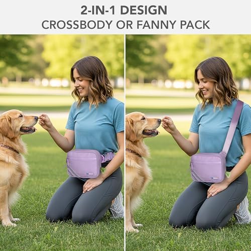 PetAmi Dog Walking Bag, 3-in-1 Crossbody Fanny Pack Treat Pouch, Purple