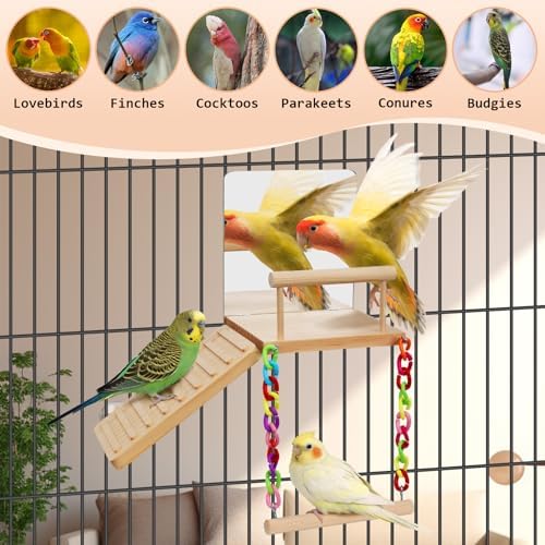 Bird Perches Swing Platform with Bird Mirror Birds Ladder Toys