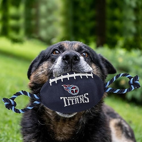 Pets First NFL Tennessee Titans Football Dog Toy, Tough Quality Nylon Materials, Strong Pull Ropes, Inner Squeaker, NFL Team Color