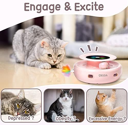ORSDA Cat Toys 2-in-1 Interactive Cat Toys for Indoor Cats, Automatic Cat Toy Balls, Ambush Feather Kitten Toys with 6pcs Attachments, Dual Power Supplies, Auto On/Off (Upgraded Version)