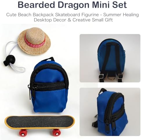 3 Pack Bearded Dragon Toy Set Includes a Bearded Dragon Backpack, an Adjustable hat, and a mini Skateboard Toy, for Small Reptile Pets Such as Lizards, Hamsters, Parrots, and Turtles.（Blue）