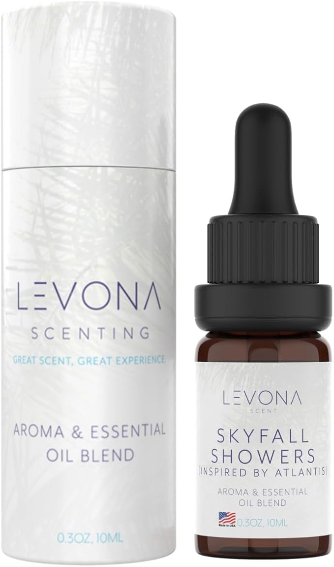 Levona Scent Essential Oil - Luxury Aroma for Home, Office, Hotel & Spa, Ideal for Humidifiers & Diffusers, Hotel Fragrance with Neroli, Orange & Melon - 10ml / 0.33 fl oz, Skyfall Showers