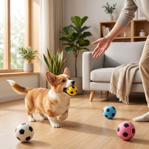 12 Pack 2 Inch Squeaky Dog Soccer Ball Toys, Soft Latex for Small Dogs