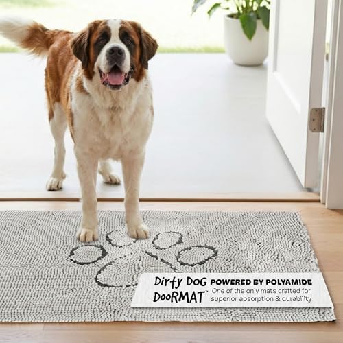 Dog Gone Smart Dirty Dog Doormat - Fast Drying Plush Mat with Super Gripper Backing for Clean Floors - Super Absorbent and Machine Washable Mat for Muddy Paws - Silver Grey | Super Gripper Backing for Clean Floors - Absorbent Microfiber and Machine Was...