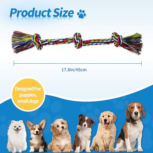WDZZHOT [2 Pack] Dog Rope Toys, Dog Chew Toy for Medium and Small Dogs, 3 Knots Heavy Duty Puppy Rope Toy, 100% Cotton Tug of War Dog Toys for Boredom, Teeth Cleaning