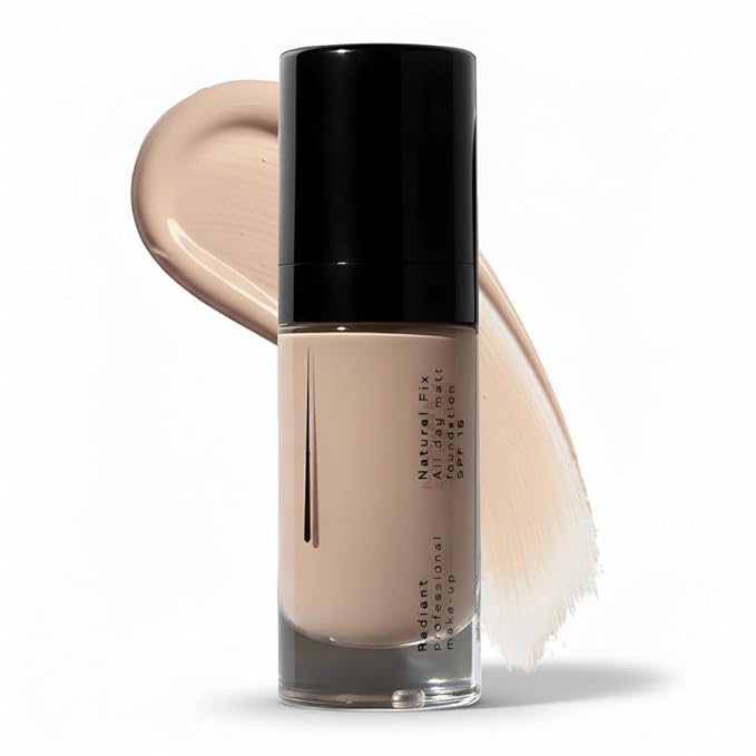 Radiant Professional Natural Fix All Day Matte Cream Foundation - Long Wear High Coverage Face Makeup Foundation With SPF 15 - Oil Free Matte Finish - For All Skin Types-1.01 oz. (3A Peanut)