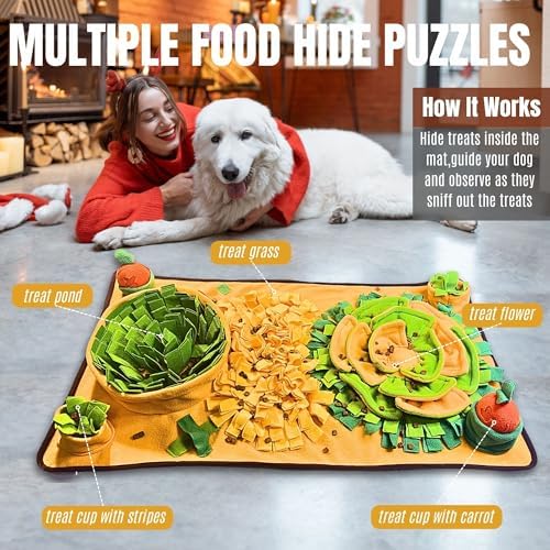 Snuffle Mat for Dogs, Cats and Small Pets, 34"X 19" Large Dog Snuffle Mat with Squeaky Plush Carrot Toy, Interactive Dog Puzzle Mat for Mental Stimulation and Boredom Buster…