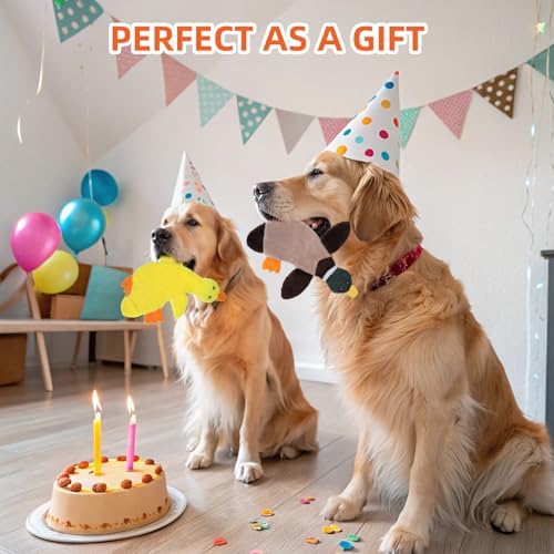 PAWCHIE Squeaky Dog Toys for Small Medium Large Dogs, No Stuffing Crinkle Puppy Toy,Soft Pet Plush Teething Toys 2 Pcs Mess-Free Interactive Chew Toy for Boredom Best Birthday Gift, Yellow & Wild Duck
