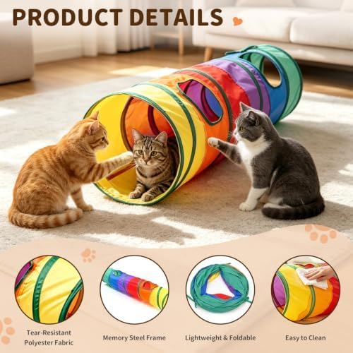 Cat Tunnel, Foldable Rainbow Polyester Interactive Play Toy for Rabbits