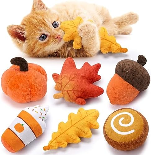 Plush Fall Catnip Toys for Indoor Cats 6 Pack, Pumpkin Shape