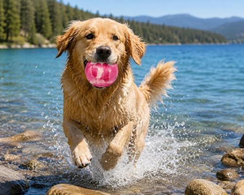 Strong Dog Ball Toy for Aggressive Chewers, Dog Pet Ball Toy for Small and Medium Dogs, Durable Fetch Toy Ball, Puppy Enrichment & Outdoor Training (Pink Camouflage)