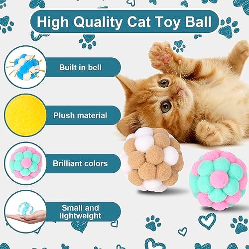 Cat Toys Balls with Bells 5cm Soft Cat Pom Poms Balls Cats 6 PCS