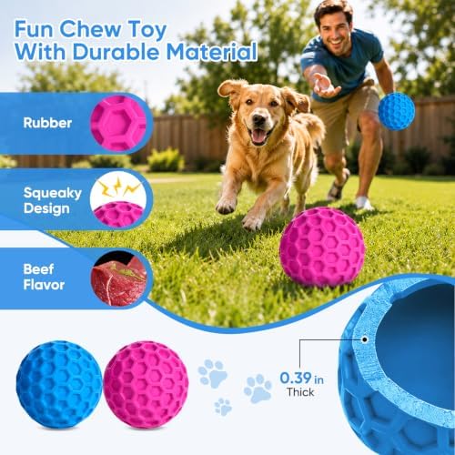 Squeaky Dog Balls Toy 2 Pack, Interactive Dog Toys for Aggressive Chewers, Squeaky Dogs Chew Toy for Medium Large Dogs, Durable Outdoor Dog Puzzle Birthday Toys for Fetch, Chase, and Chew Play