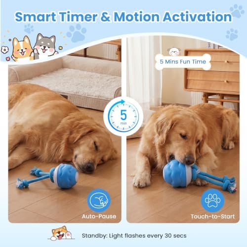Dog Toys, Interactive Dog Toys, Automatic Interactive Dog Ball, 3 Modes Motion Activated Dog Balls for Medium Large Dogs, Type-C Rechargeable & Bite-Resistant (Blue01)
