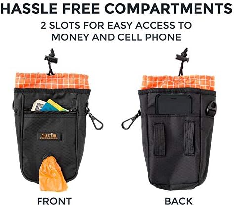 Mighty Paw Dog Treat Bag - Drawstring Closure Pouch - Includes Carabiner Hook and Pick-up Bags - With Reflective Belt - Dog Training Treats Pouch (Black)