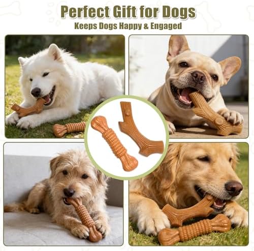 SCHITEC Dog Chew Toys for Aggressive Chewers, [2 Pack] Tough Bone and Stick Set with Chicken Flavor, Long Lasting Durable Teething Toy for Medium Large Dogs