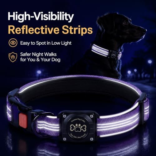 Geamen Waterproof Dog Collar QR Code Reflective Collar Purple,XL | Built-in Waterproof Holder, QR Code Tag, Reflective,Secure Buckle