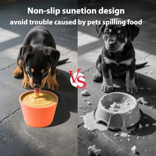 Dog Slow Feeder Lick Bowl - Non-Slip Licking Treat Dispenser for Small Medium Large Dogs, Promotes Anxiety Relief & Prevents Choking, Easy to Clean Feeding Bowl (Light Orange, S)