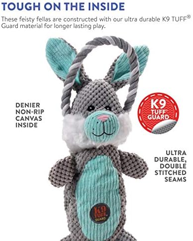 Charming Pet Scrunch Bunch Bunny Interactive Plush Squeaky Dog Tug Toy