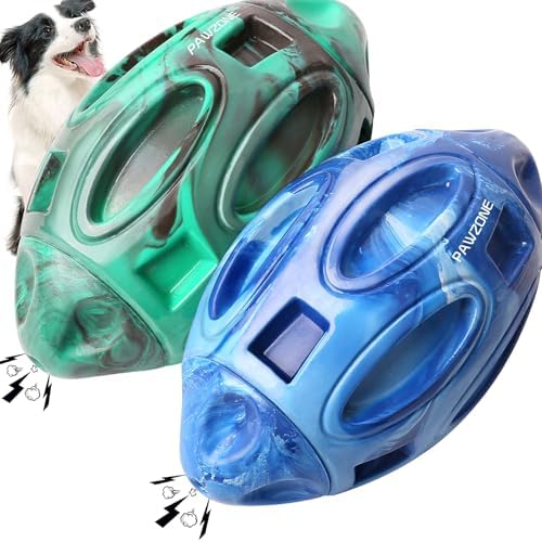 Pawzone 2 Pack Squeaky Dog Toys for Aggressive Chewers Large Medium Small Puppy Interactive Dog Chew Toy Durable Rubber Indestructible Tough Ball (Blue Green)