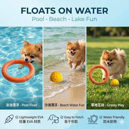 Small Dog Ball with Strap, Floating EVA Interactive Toy (Orange, Small)