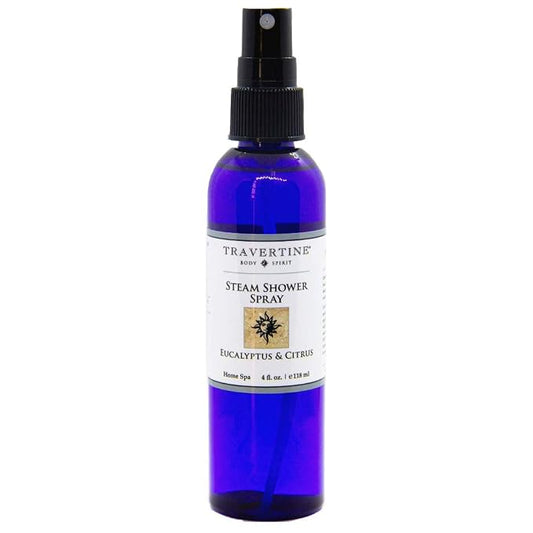 Travertine Spa Steam Shower Spray | Eucalyptus & Citrus | Shower Aromatherapy | Sinus and Congestion Relief | Steam Room Spray | 100% Natural Eucalyptus Oil | 4 oz.