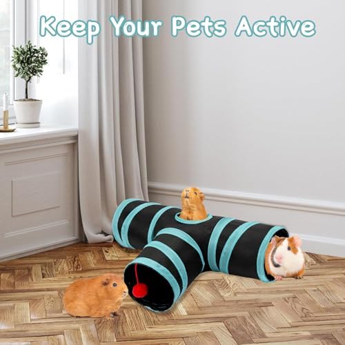 Rypet Guinea Pig Tunnel Hideout 3-Way Collapsible Pet Tubes, Blue Black