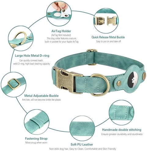 Airtag Dog Collar, PU Leather Collar w Airtag Holder for Small Dogs(Green)