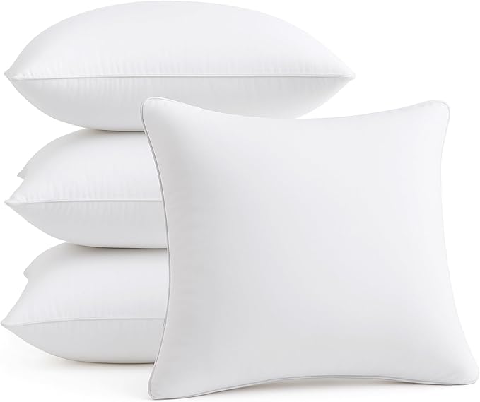 FAVRIQ 20 x 20 Pillow Inserts - Firm and Fluffy Decorative Square Sofa Throw Pillow with 100% Cotton Cover - Down Alternative Pack of 4