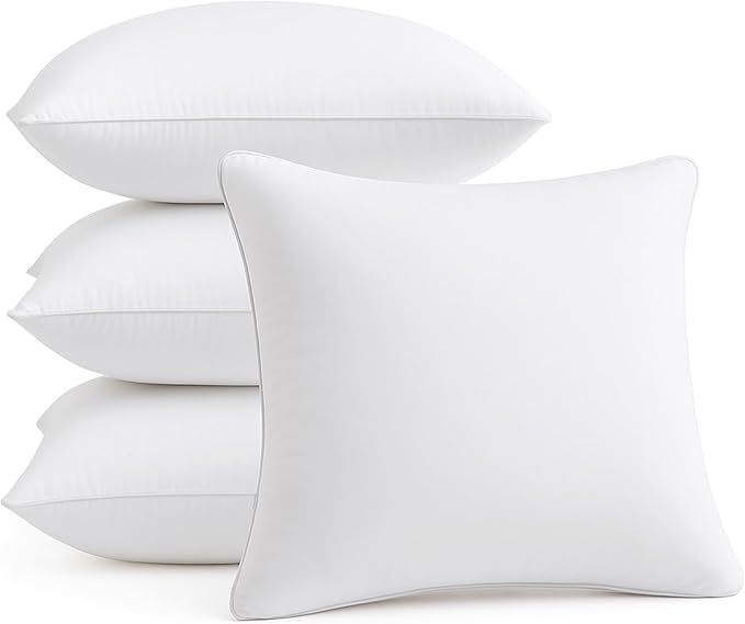 FAVRIQ 22 x 22 Pillow Inserts - Firm and Fluffy Decorative Square Sofa Throw Pillow with 100% Cotton Cover - Down Alternative Pack of 4